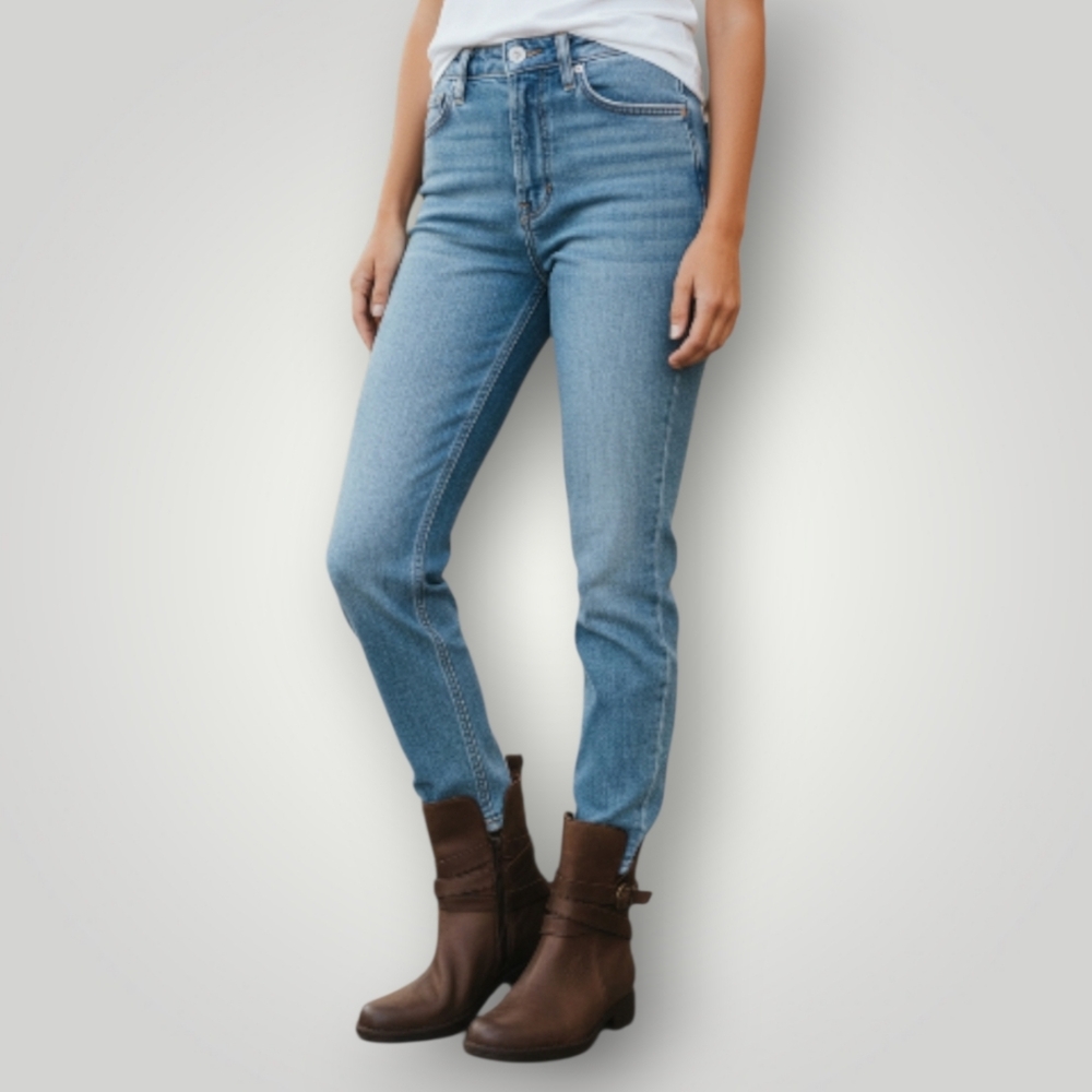 Born Leandra 7.5M‎ Brown Leather Moto Boots Buckle Strap Mid Calf Biker Boots